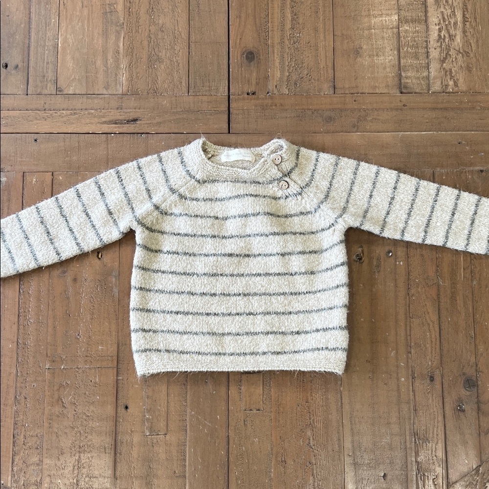Quincy Mae neutral striped knit pull over sweater 6-12 months